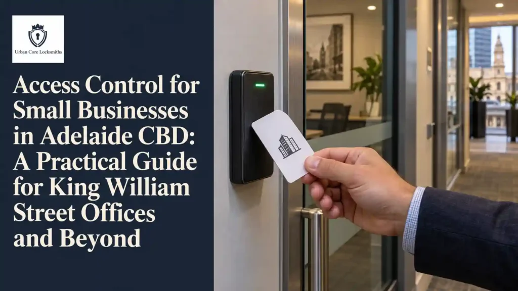 Access card held to an electronic reader at an Adelaide CBD office door